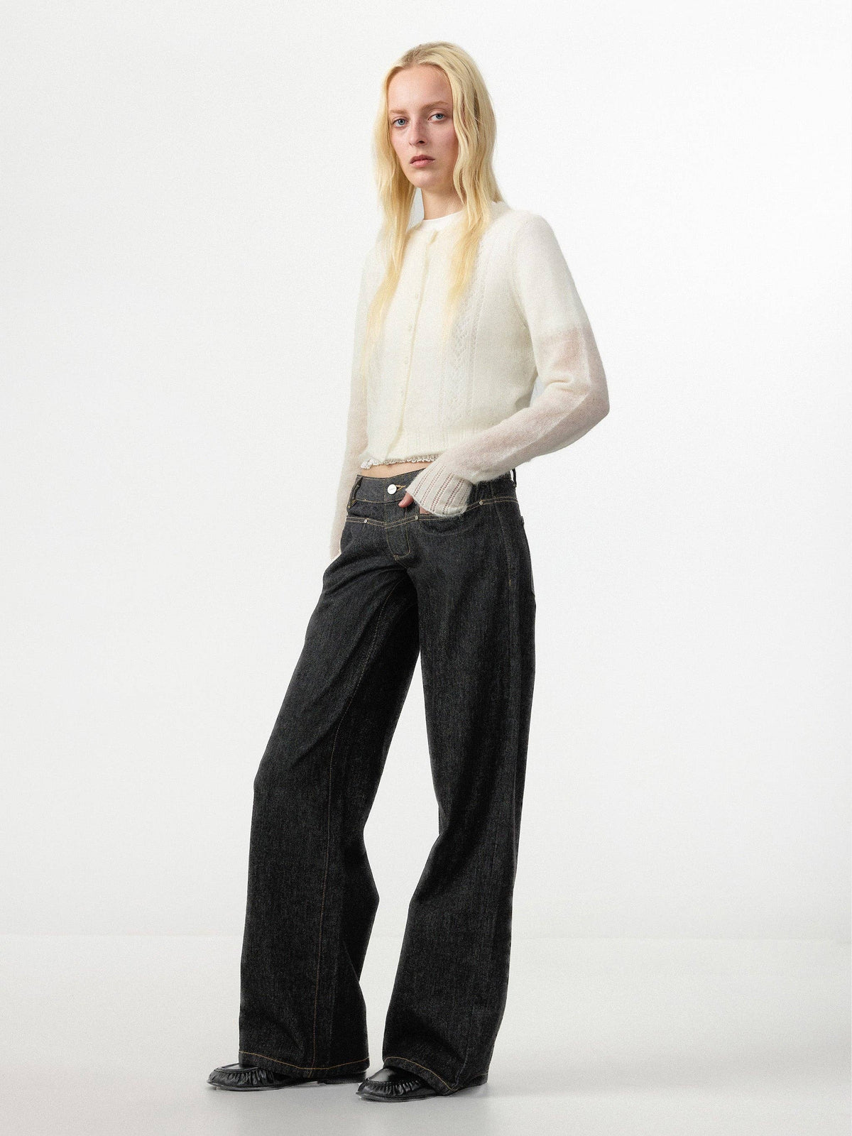 CUBIC Mohair Blend Pointelle Cardigan