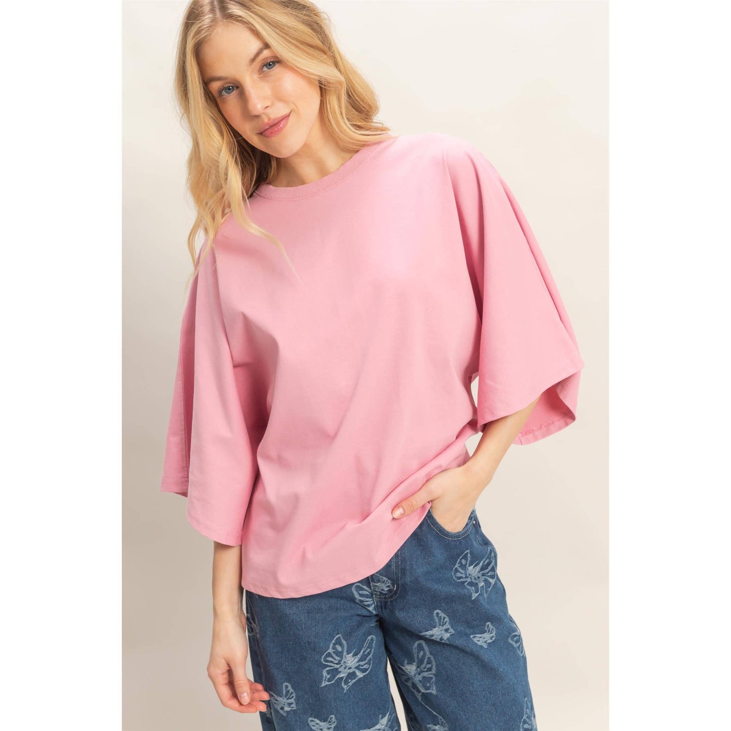 Crew Neck 3/4 Sleeve Top