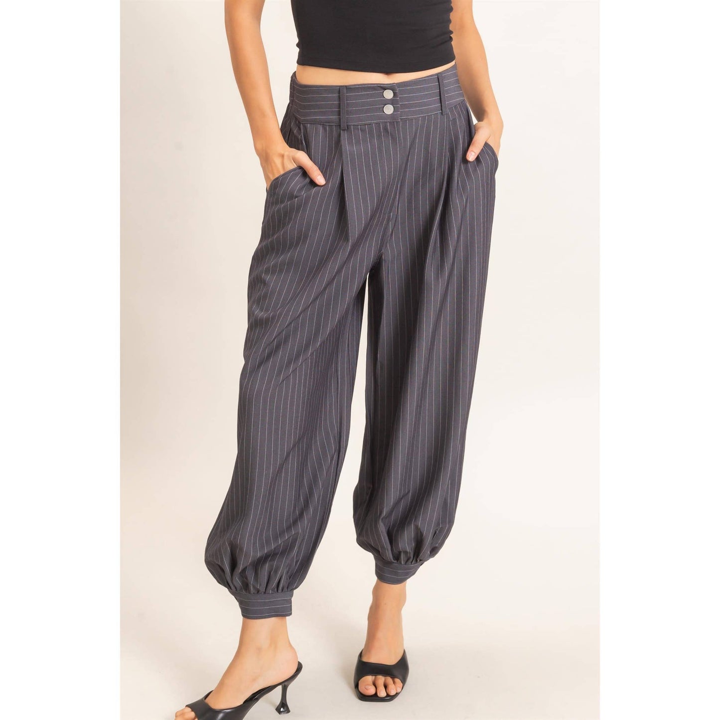 Pinstripe High-Waist Trousers