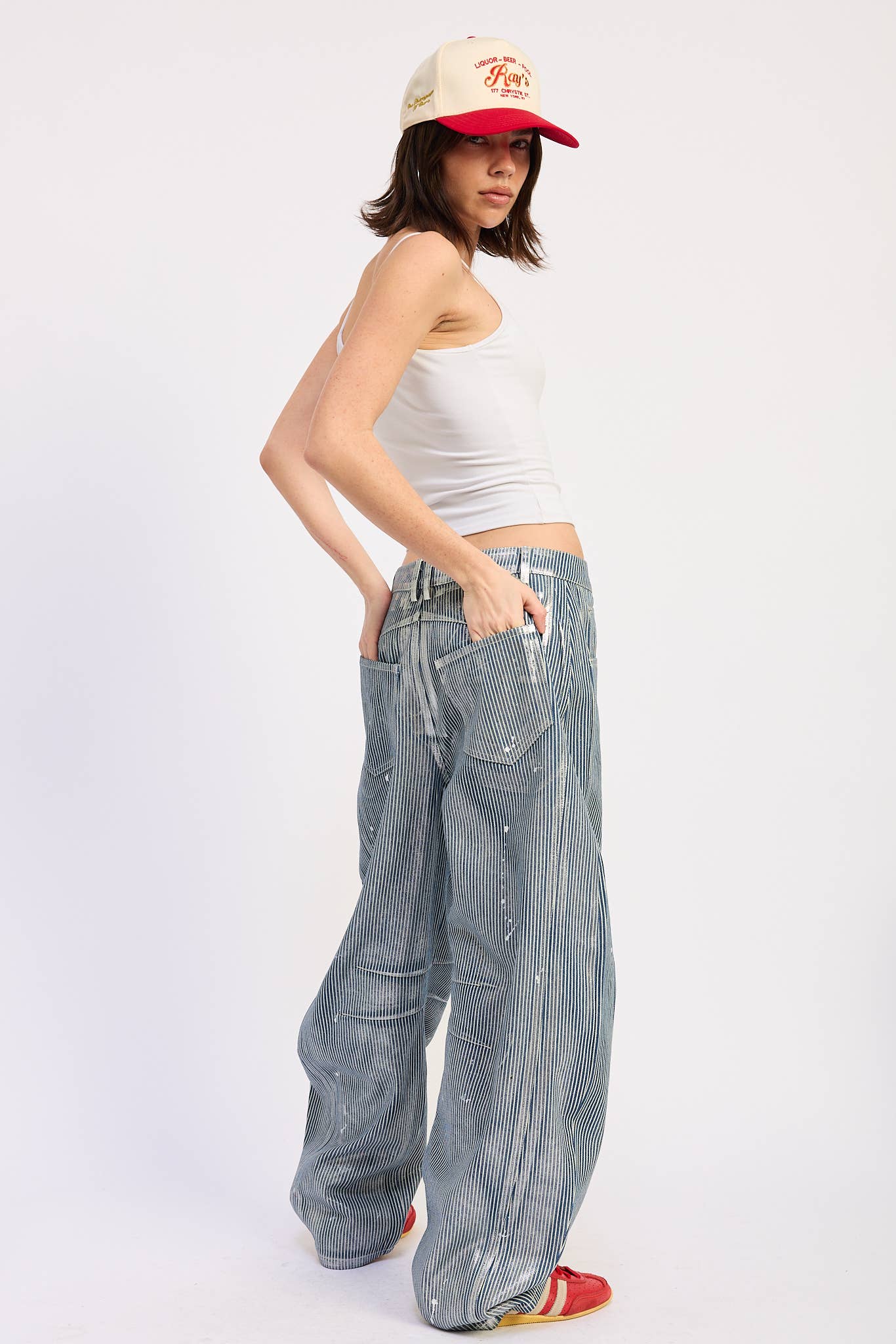 MID RISE STRIIPED BAGGY JEANS