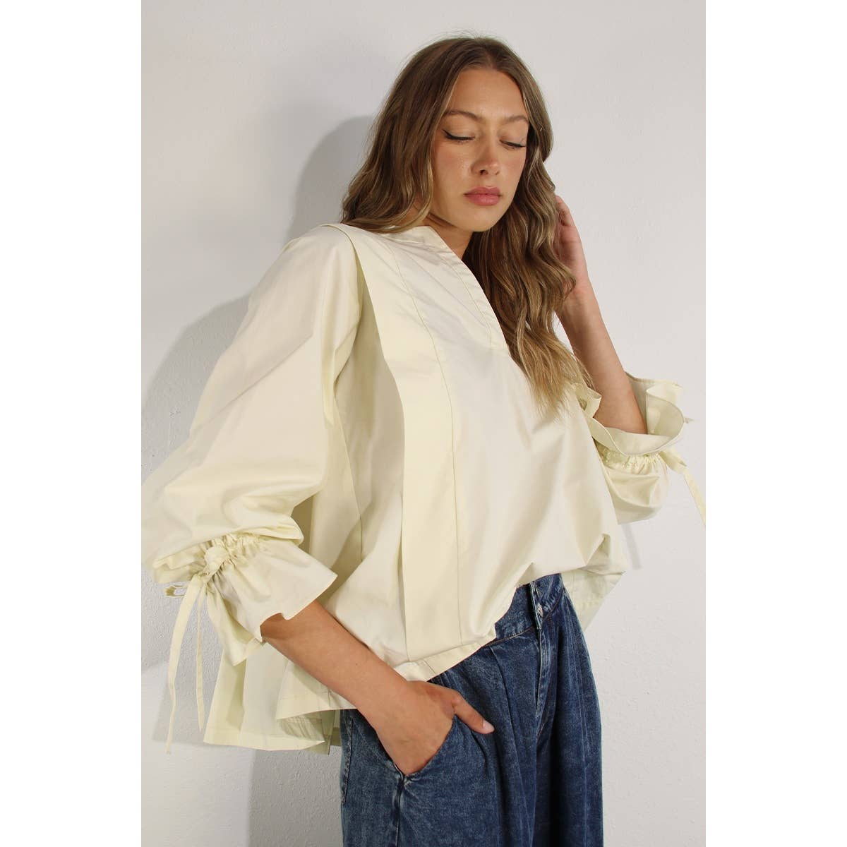 PLEATED IN BACK COTTON BLOUSE