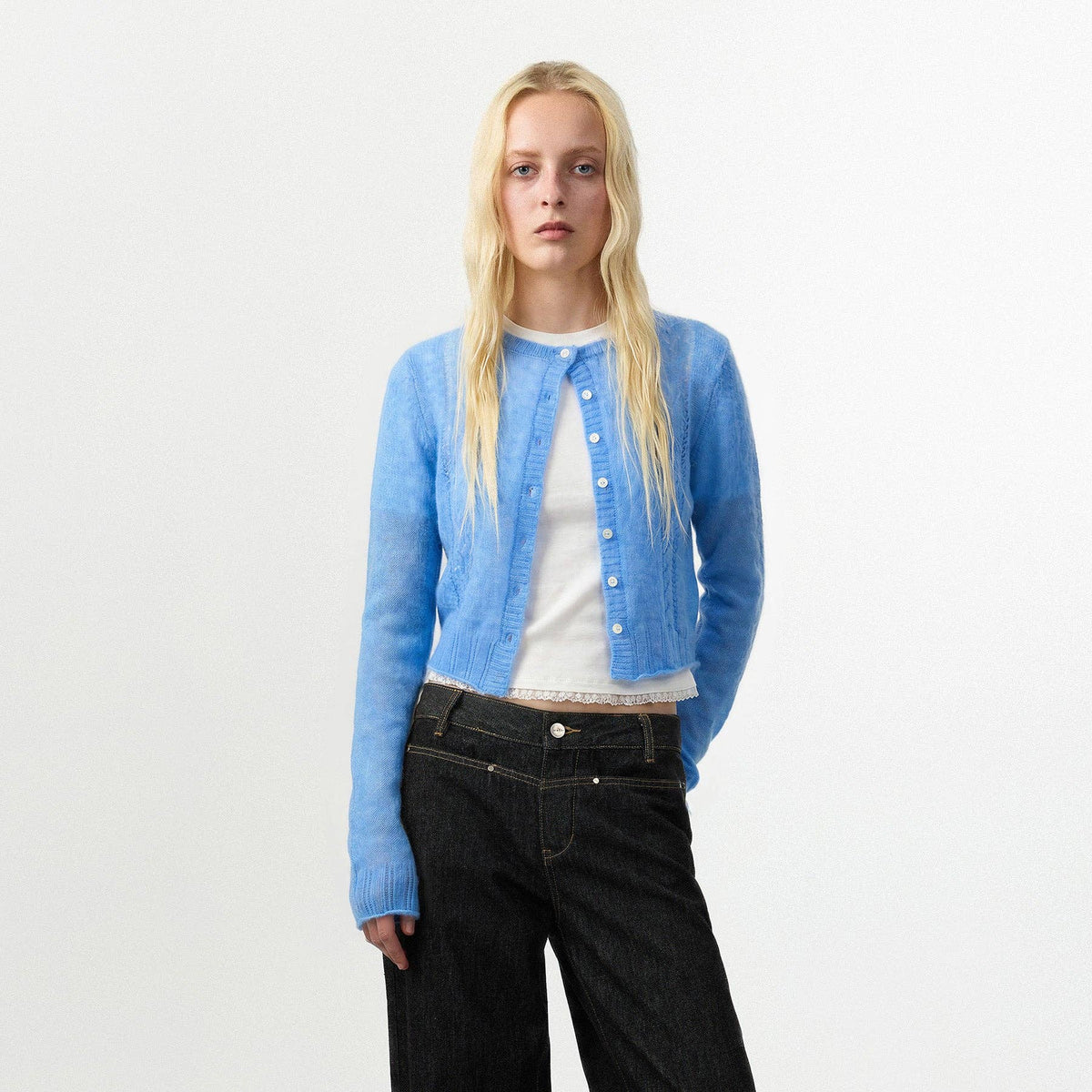 CUBIC Mohair Blend Pointelle Cardigan