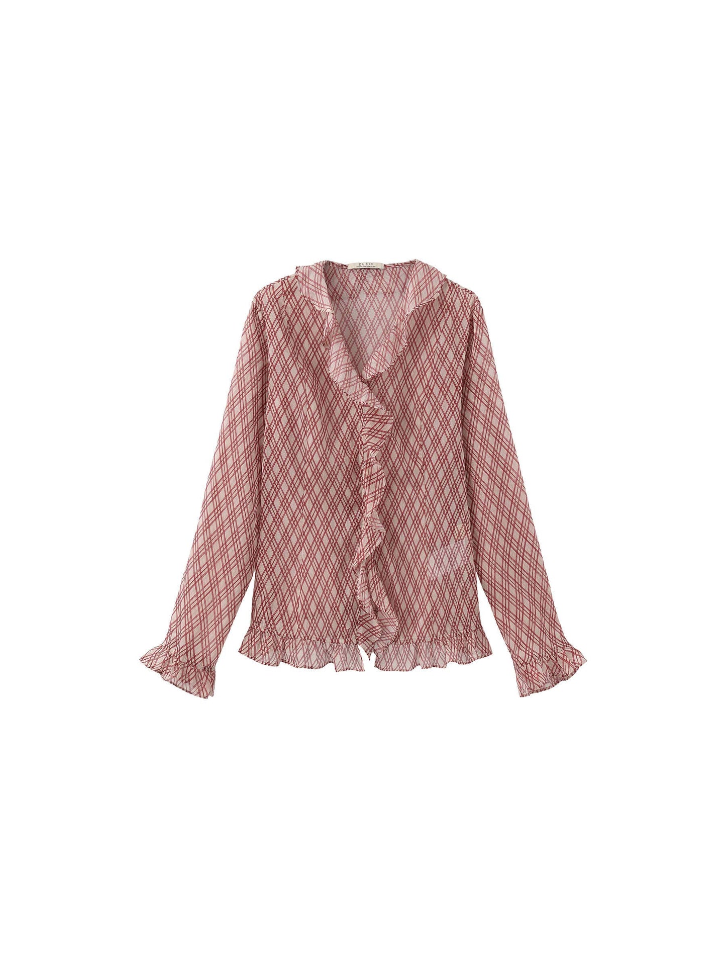 Semi-Sheer Ruffle Trim Check Shirt