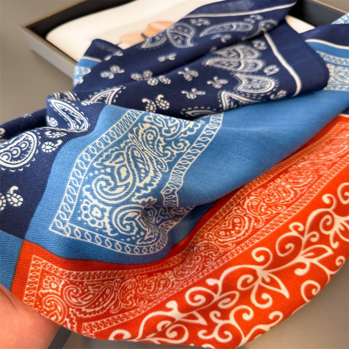 Vintage Paisley Herringbone Cotton Neck Scarf_CWASC03429
