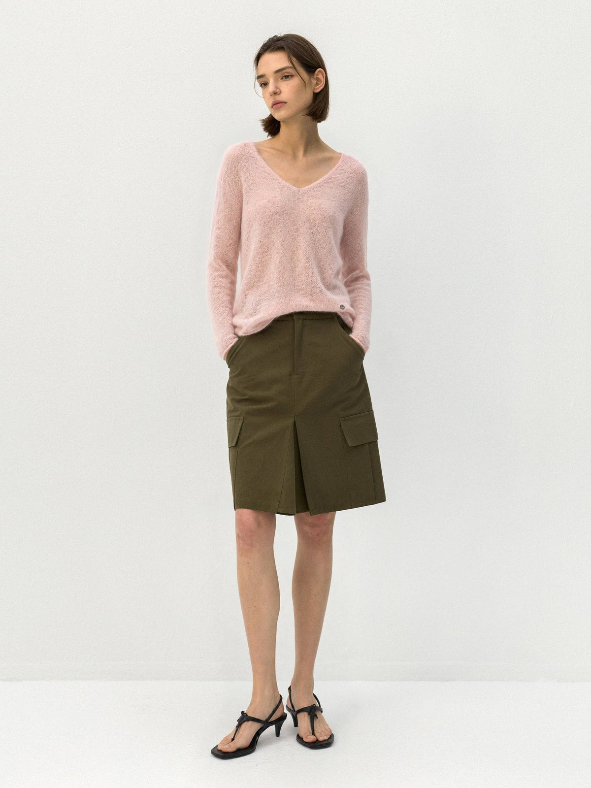 CUBIC Mohair Wool V-Neck Knit Top