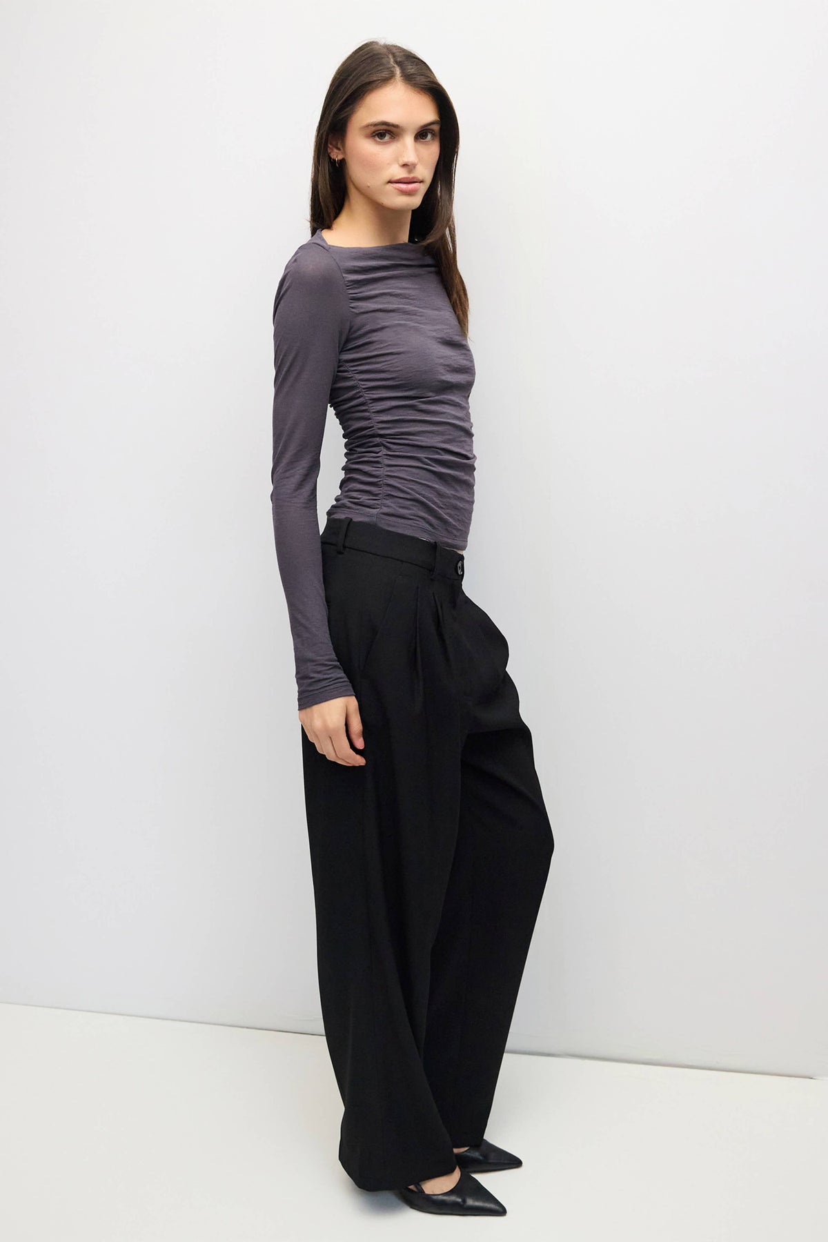 The April Top | Wide Neck Pleated Knit LS Top