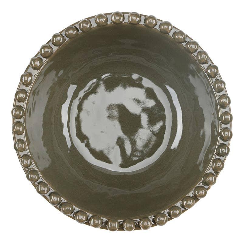 Ceramic Beaded Bowl - Large - Dark Moss