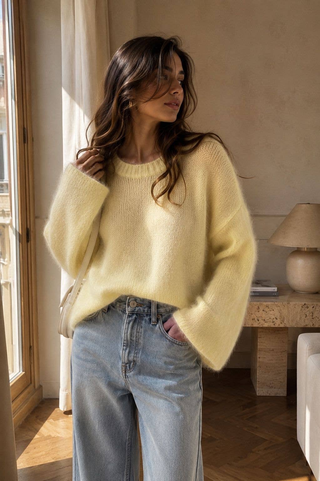 Round-neck pullover in kid mohair & wool - Made in Italy