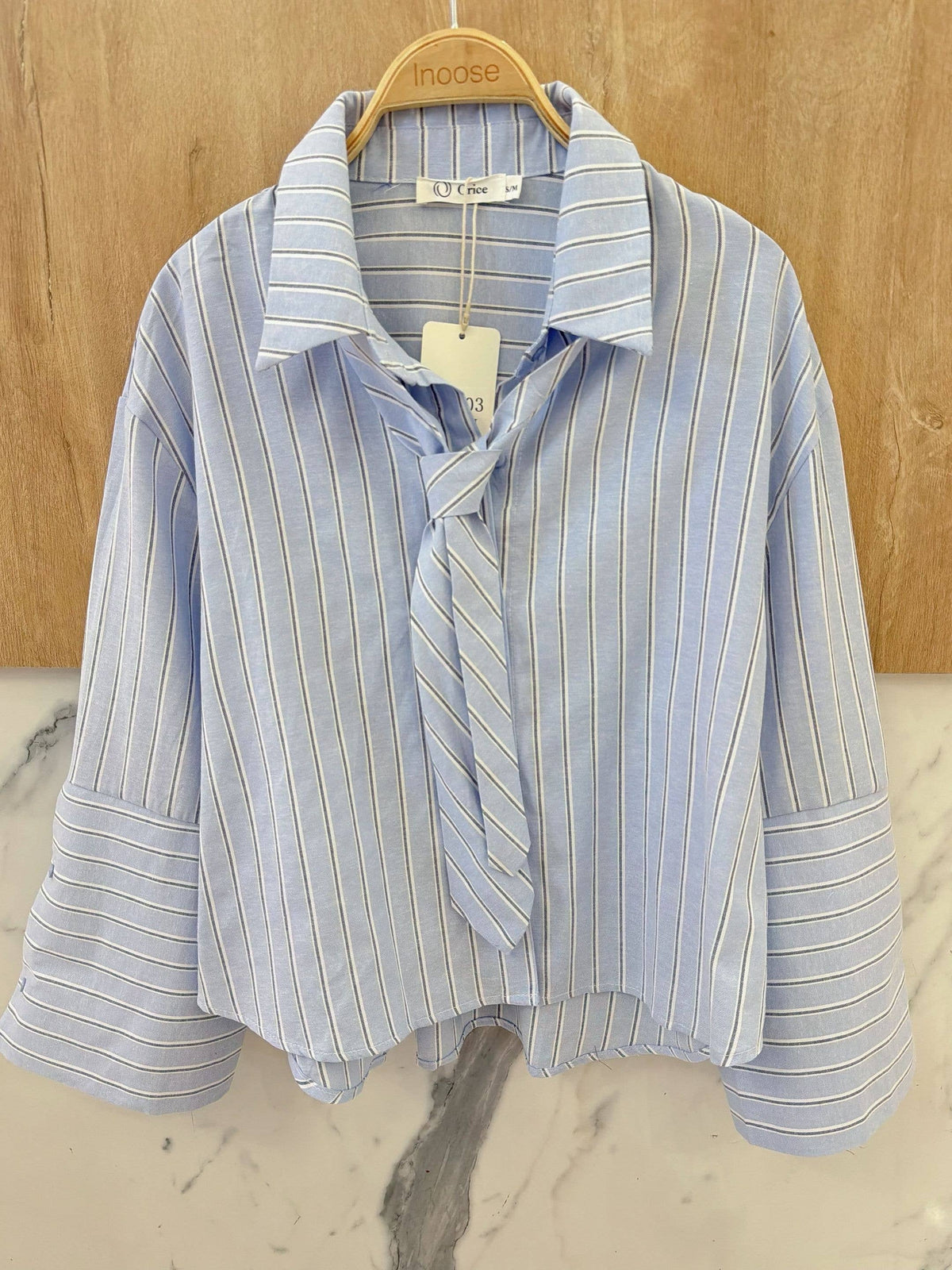 Blue Striped Shirt with Matching Tie | Blouse Style By
