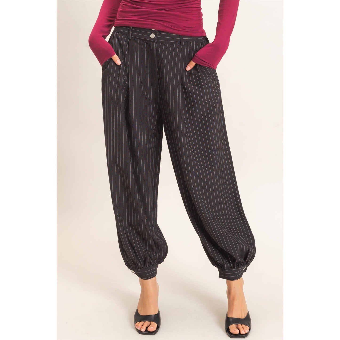 Pinstripe High-Waist Trousers