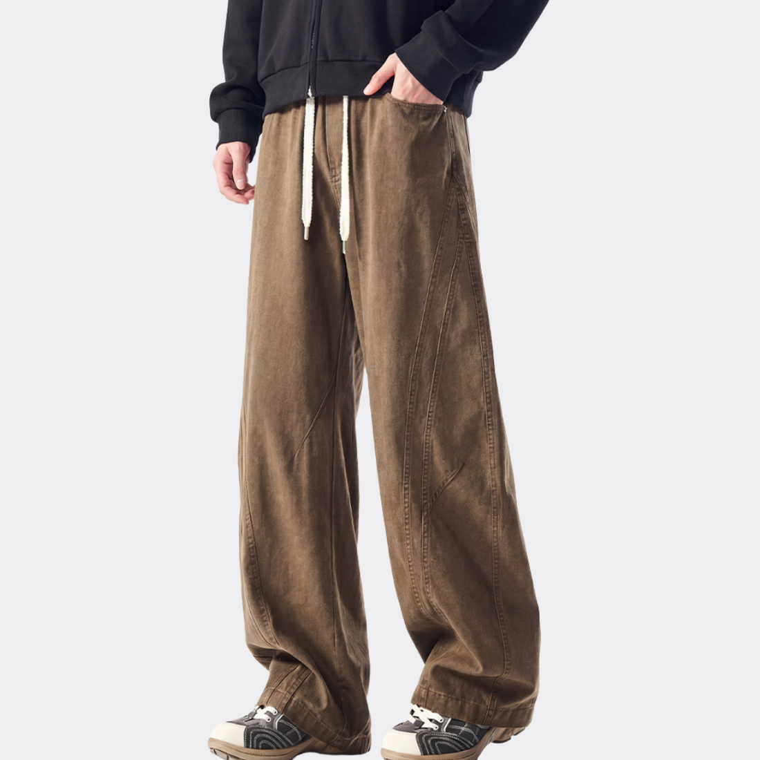 Men's Spring Summer Heavy Cotton Curved Wide Cargo Pants