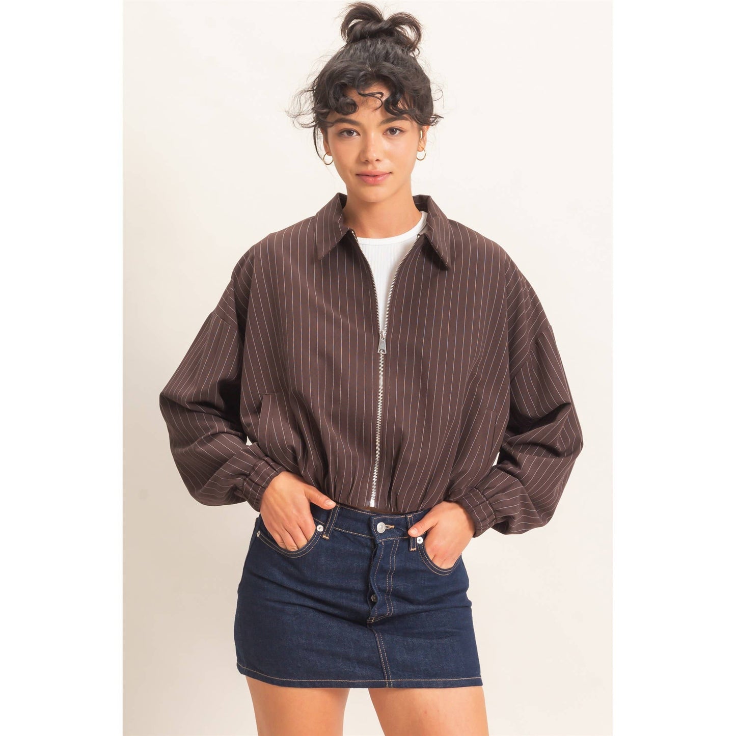 Pinstripe Bubble Hem Jacket