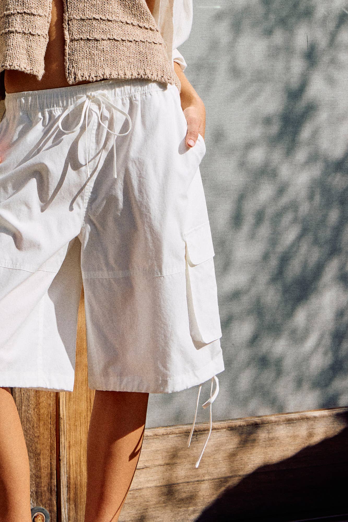 Adjustable Hem Drawstring Cargo Shorts