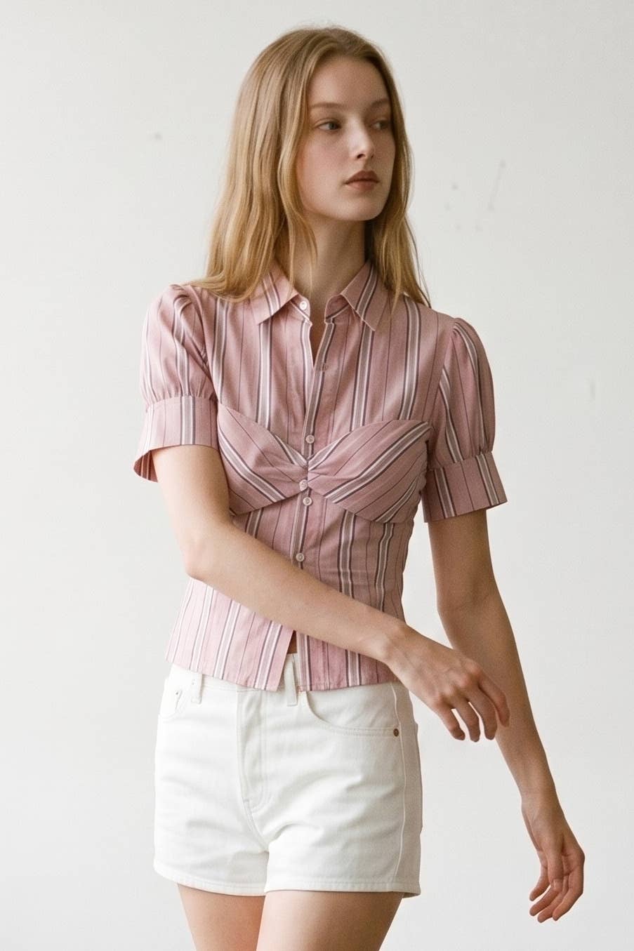 Striped Puff Sleeve Layered Blouse