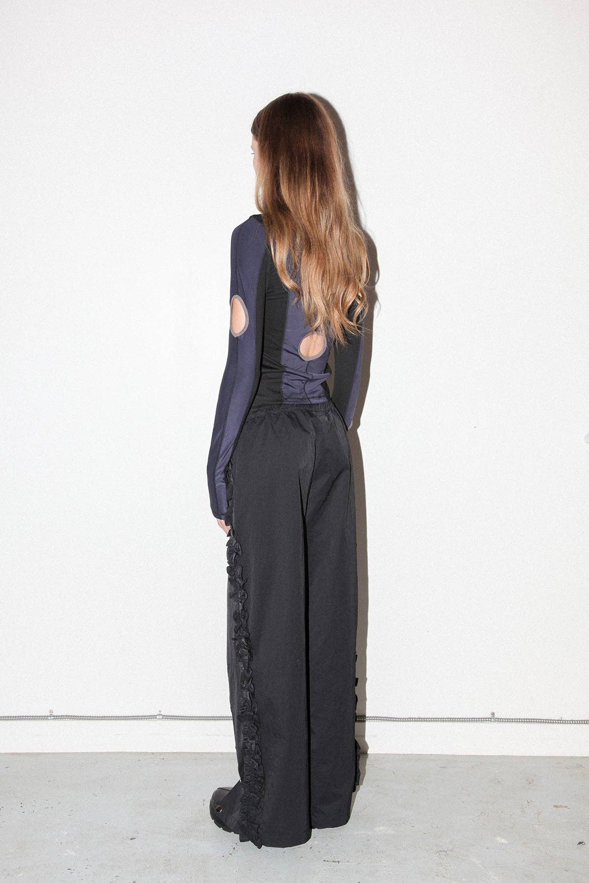 Ruffle Split Track Pant in Onyx