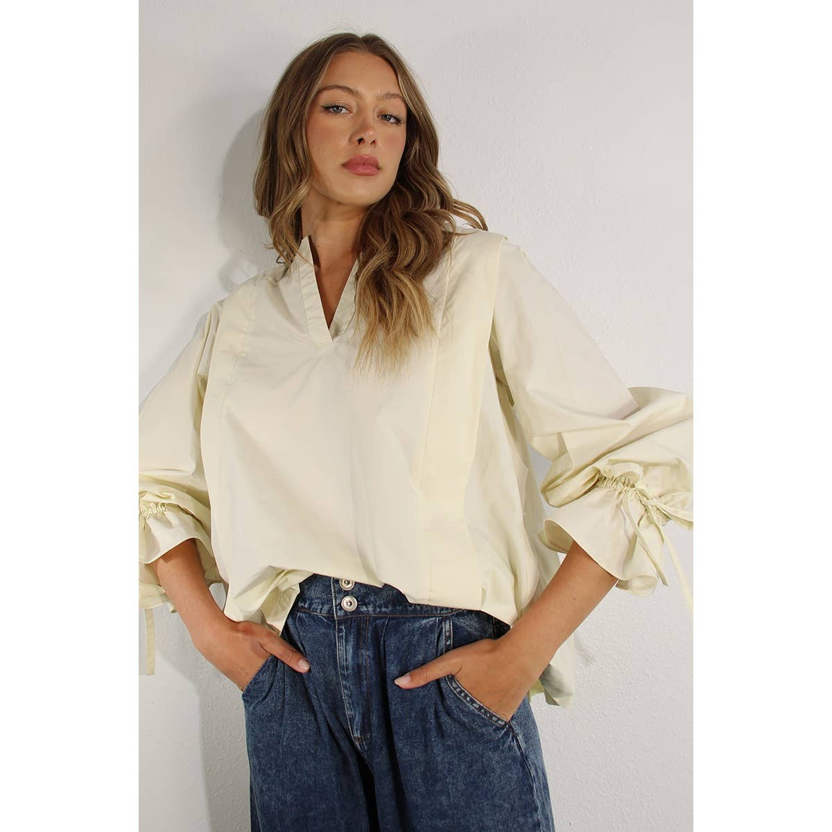 PLEATED IN BACK COTTON BLOUSE