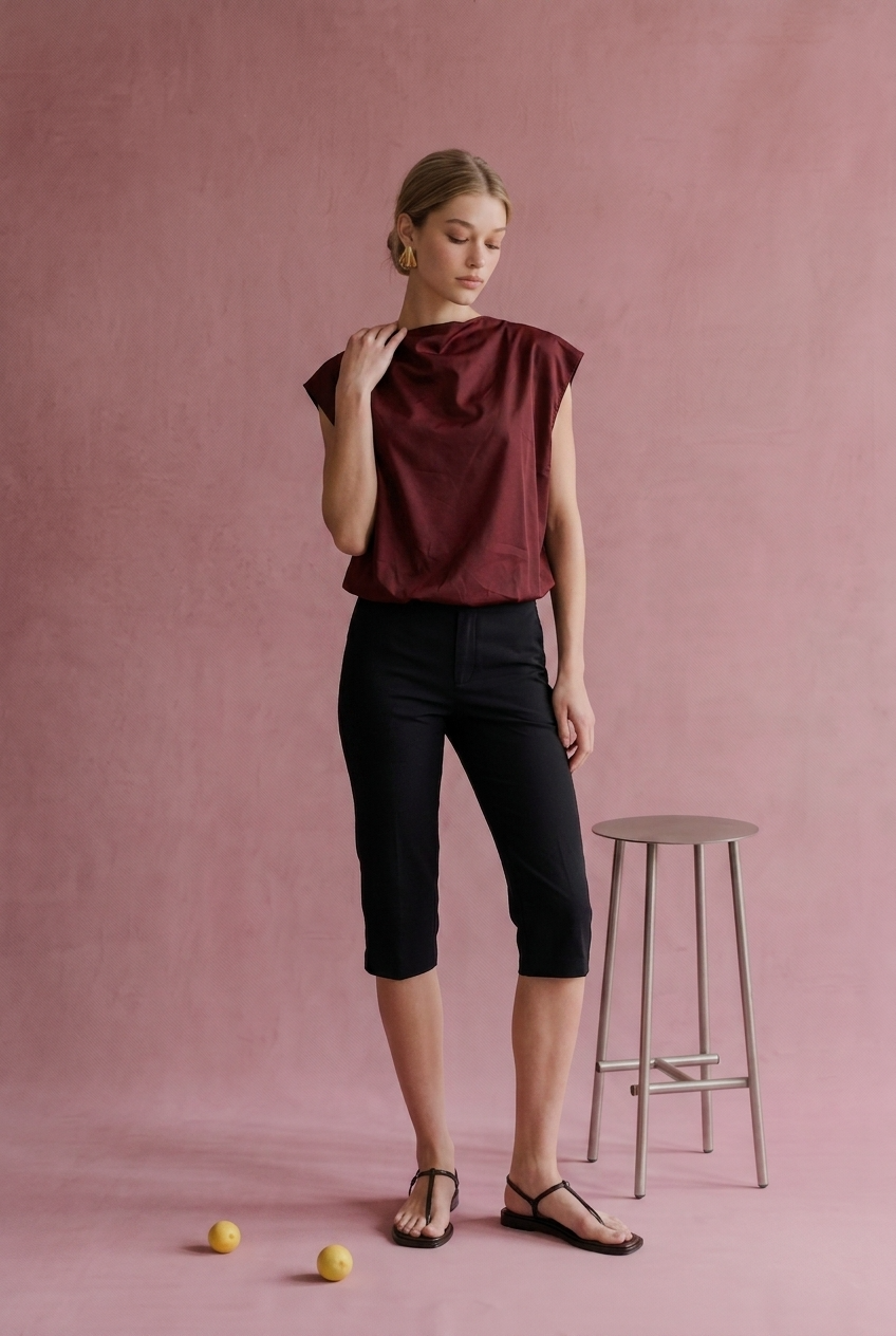 OT1026 Bubble Hem Sleeveless Top