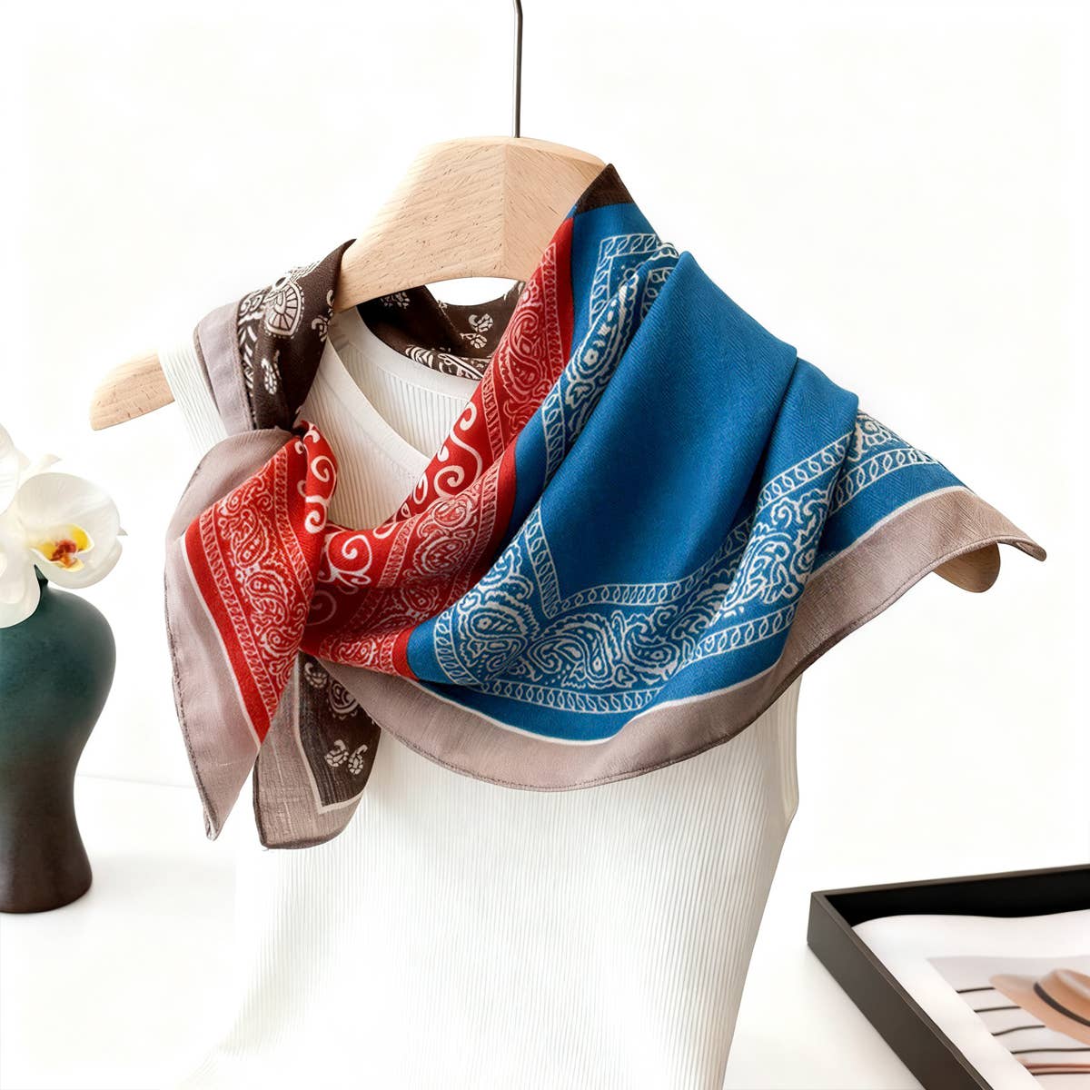 Vintage Paisley Herringbone Cotton Neck Scarf_CWASC03429