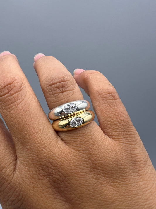 Flush Set Oval CZ Dome Ring