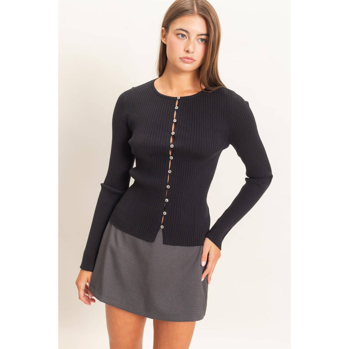 Ribbed Button Front Cardigan