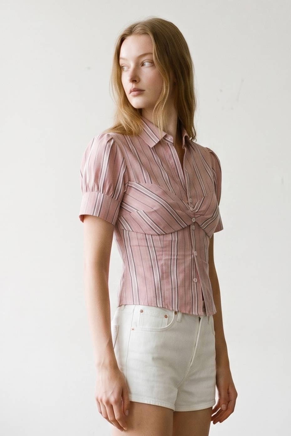 Striped Puff Sleeve Layered Blouse