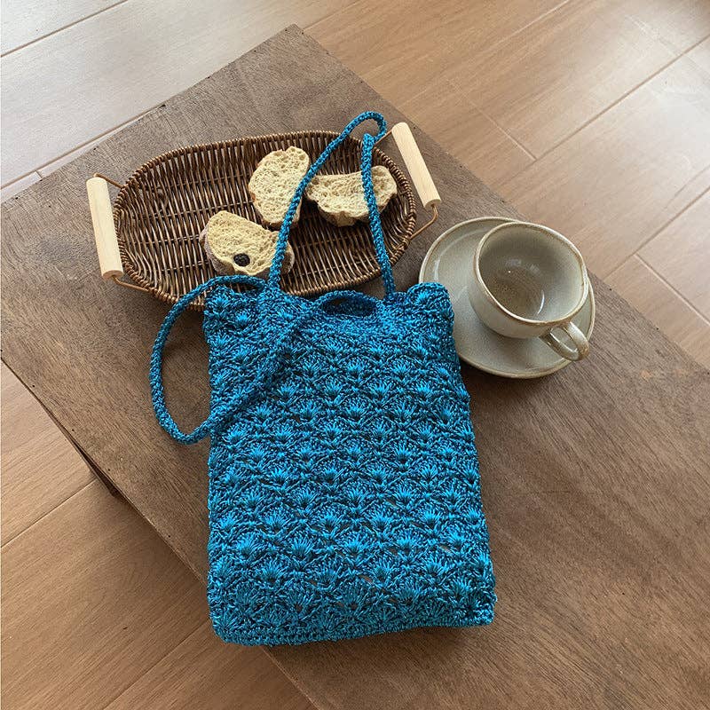 Casual Solid Color Hand-Crochet Shoulder Bag MK2BLCR6W10BBG398