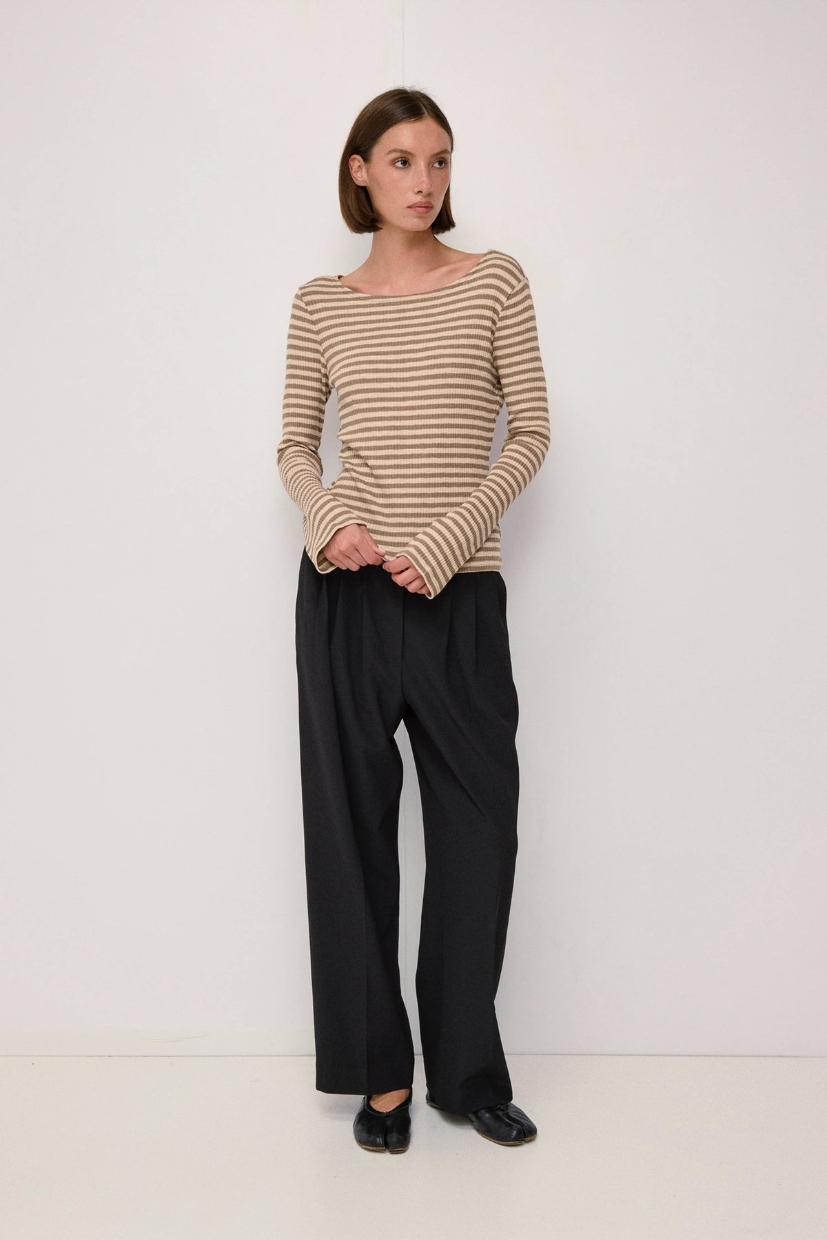 The Madi Top | Wide Neck Ribbed Stripe LS Top