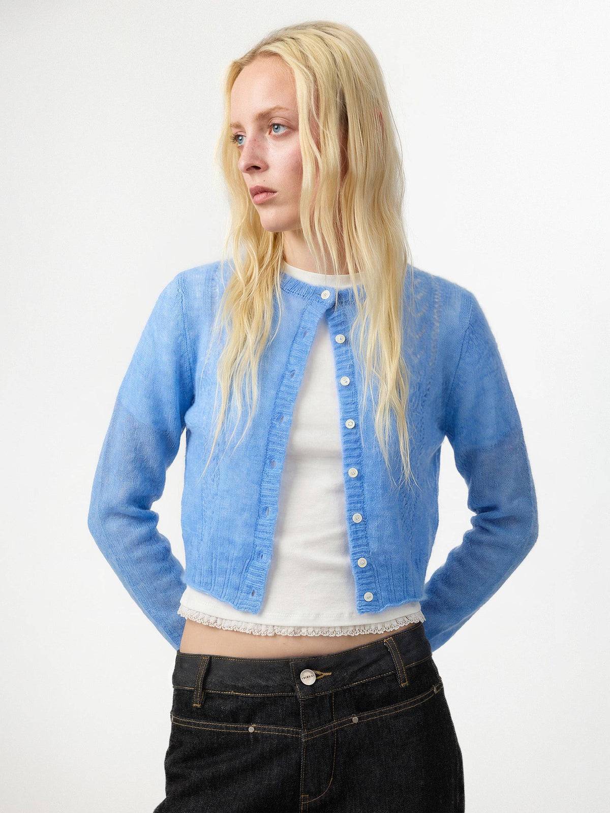 CUBIC Mohair Blend Pointelle Cardigan