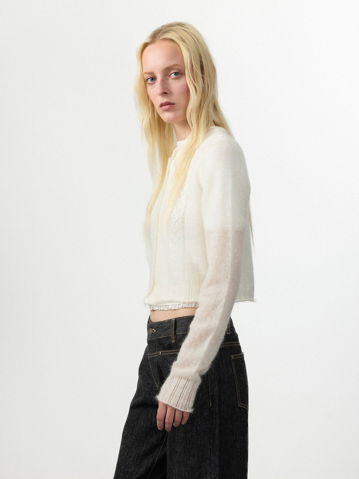 CUBIC Mohair Blend Pointelle Cardigan