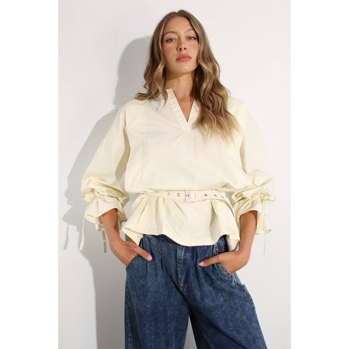 PLEATED IN BACK COTTON BLOUSE