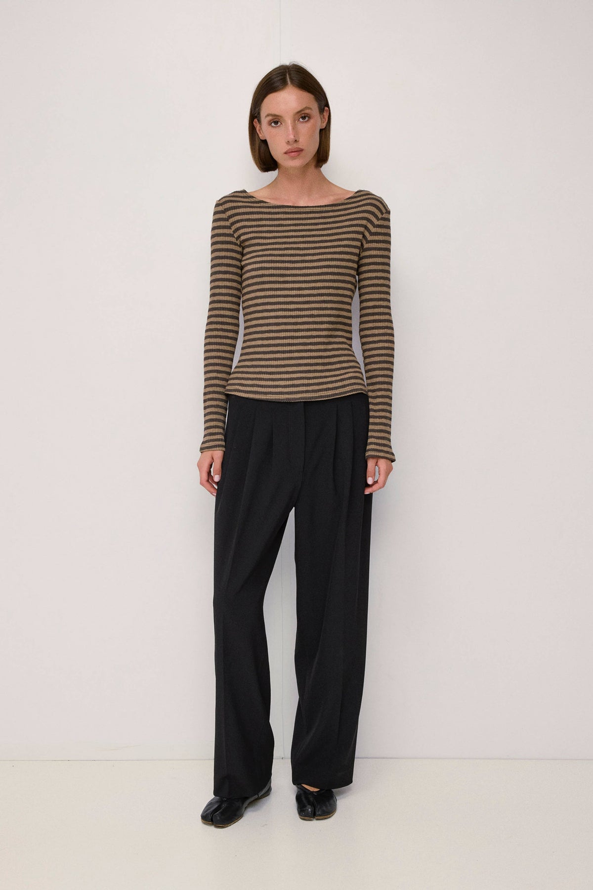 The Madi Top | Wide Neck Ribbed Stripe LS Top