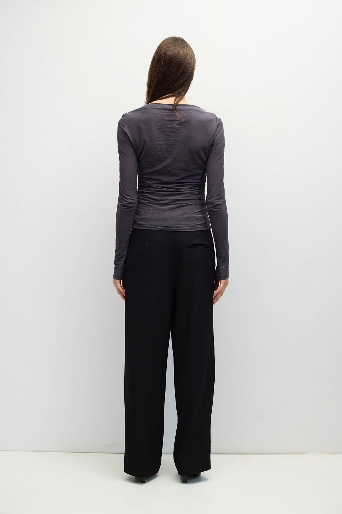 The April Top | Wide Neck Pleated Knit LS Top