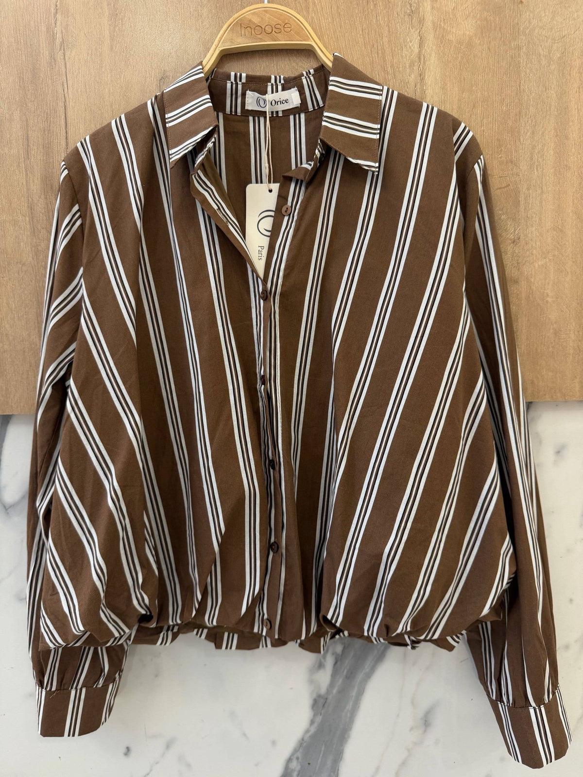 Striped Cotton Shirt with Pleats at the Hem Orice