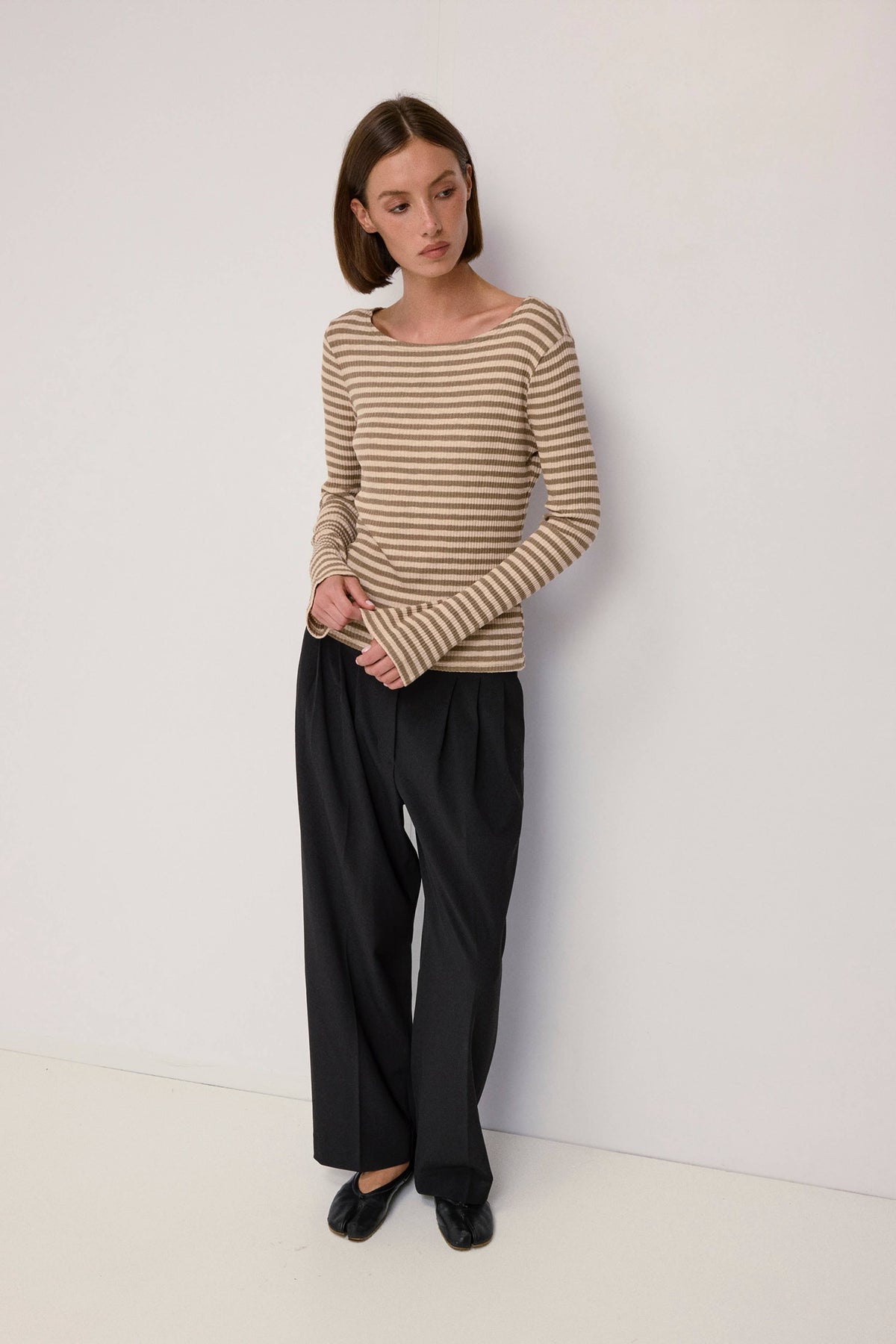 The Madi Top | Wide Neck Ribbed Stripe LS Top