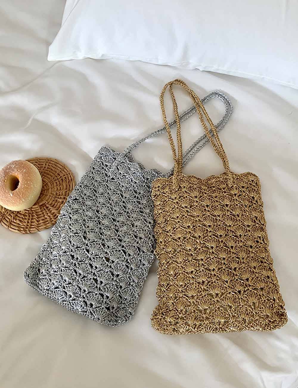 Casual Solid Color Hand-Crochet Shoulder Bag MK2BLCR6W10BBG398