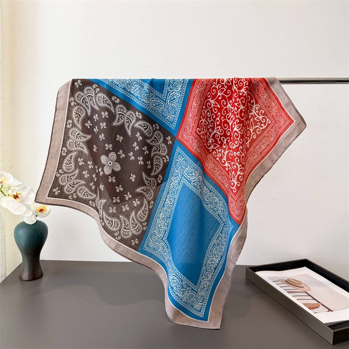 Vintage Paisley Herringbone Cotton Neck Scarf_CWASC03429