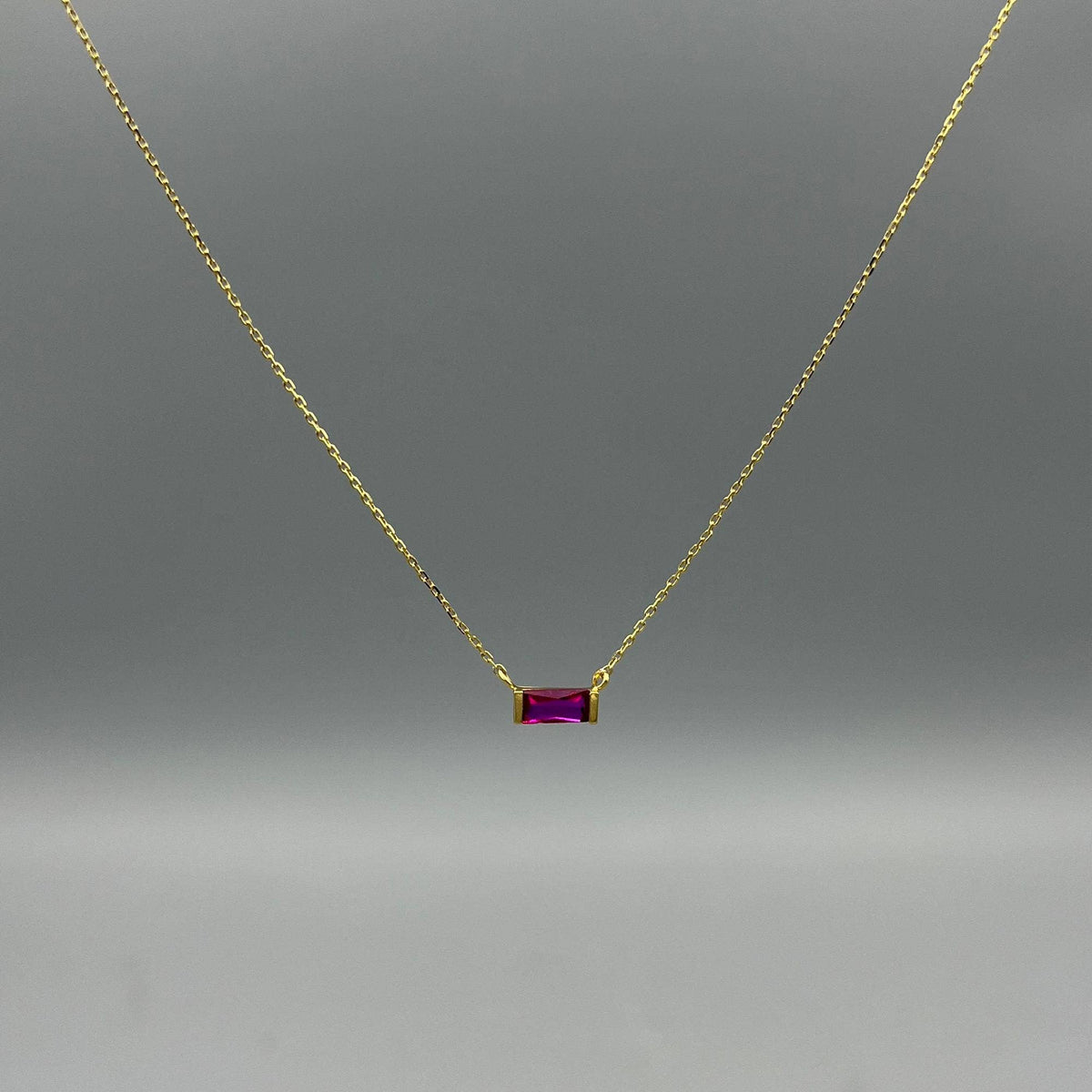Gold Baguette Birthstone Necklace