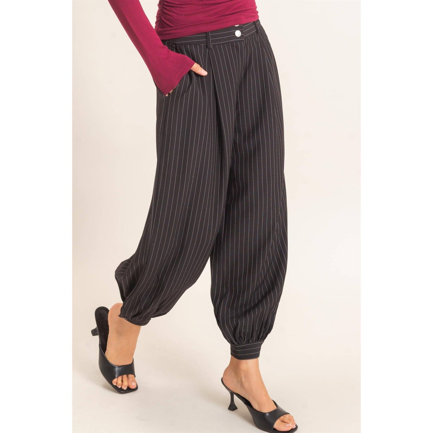 Pinstripe High-Waist Trousers