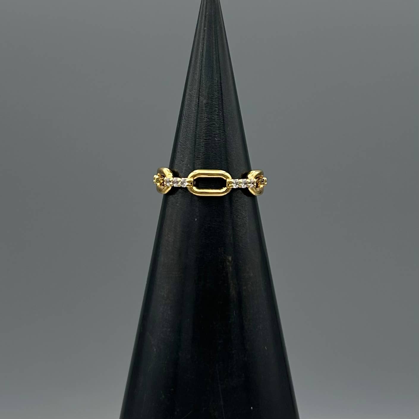 Half Pave Linked Chain Ring