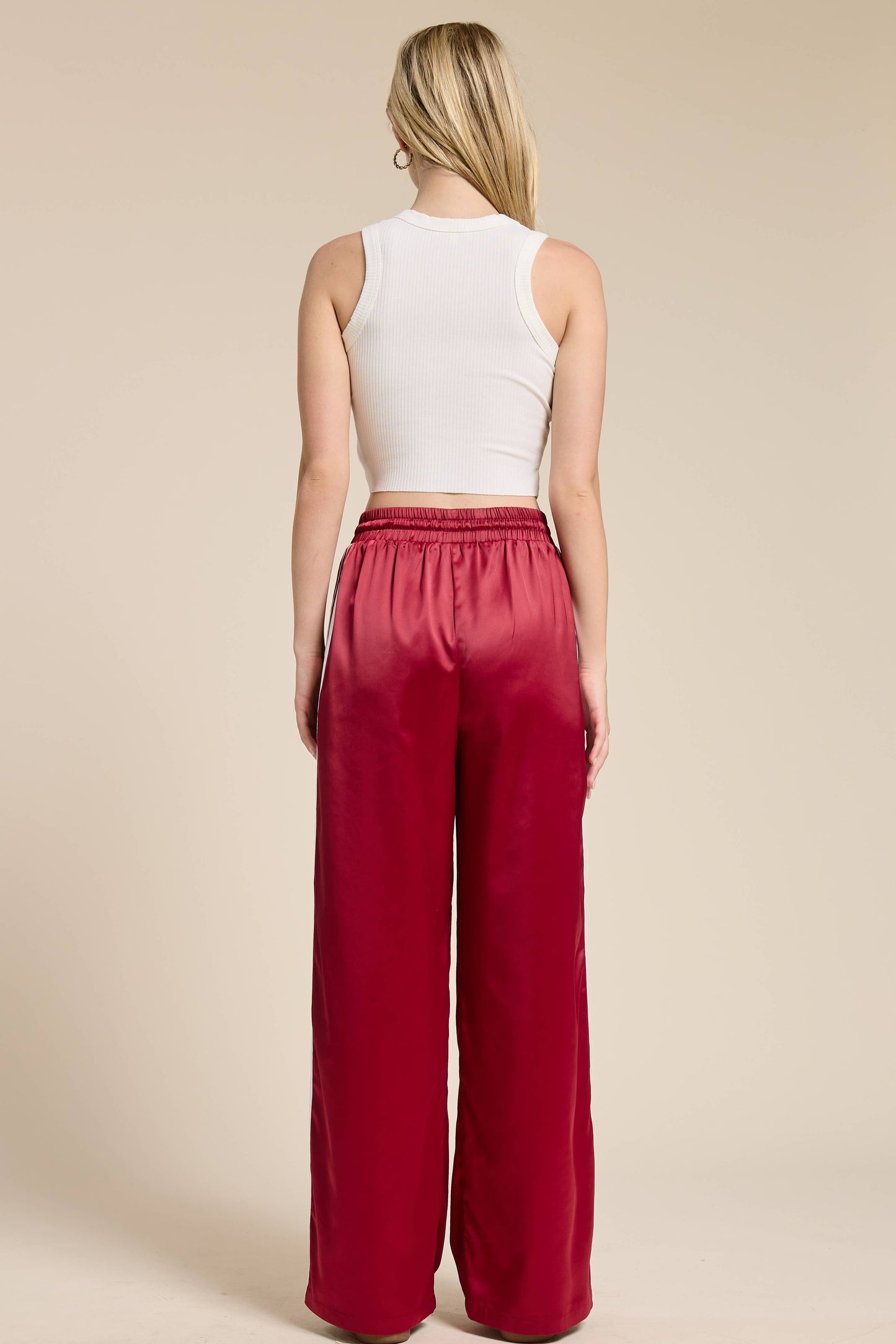 Satin Track Pants with Side Stripes