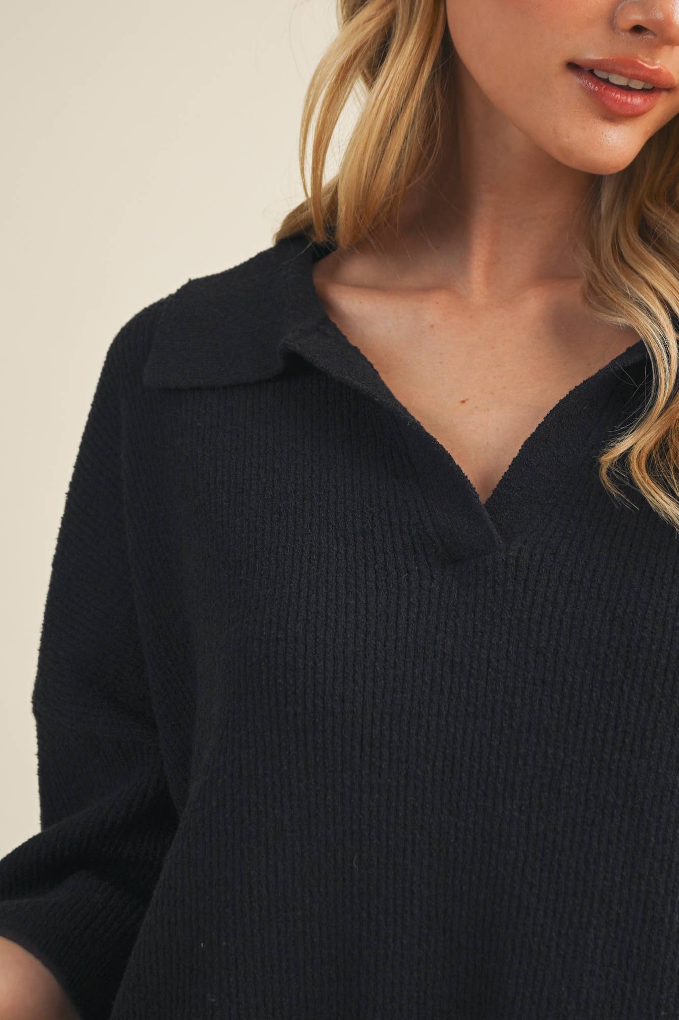 Polo Collar Open V-Neck Pullover