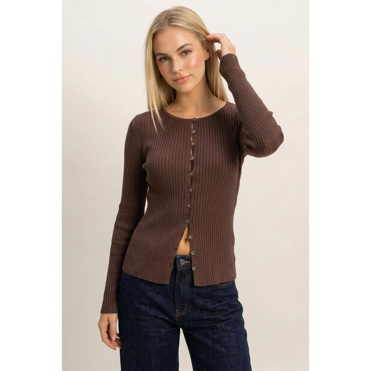 Ribbed Button Front Cardigan