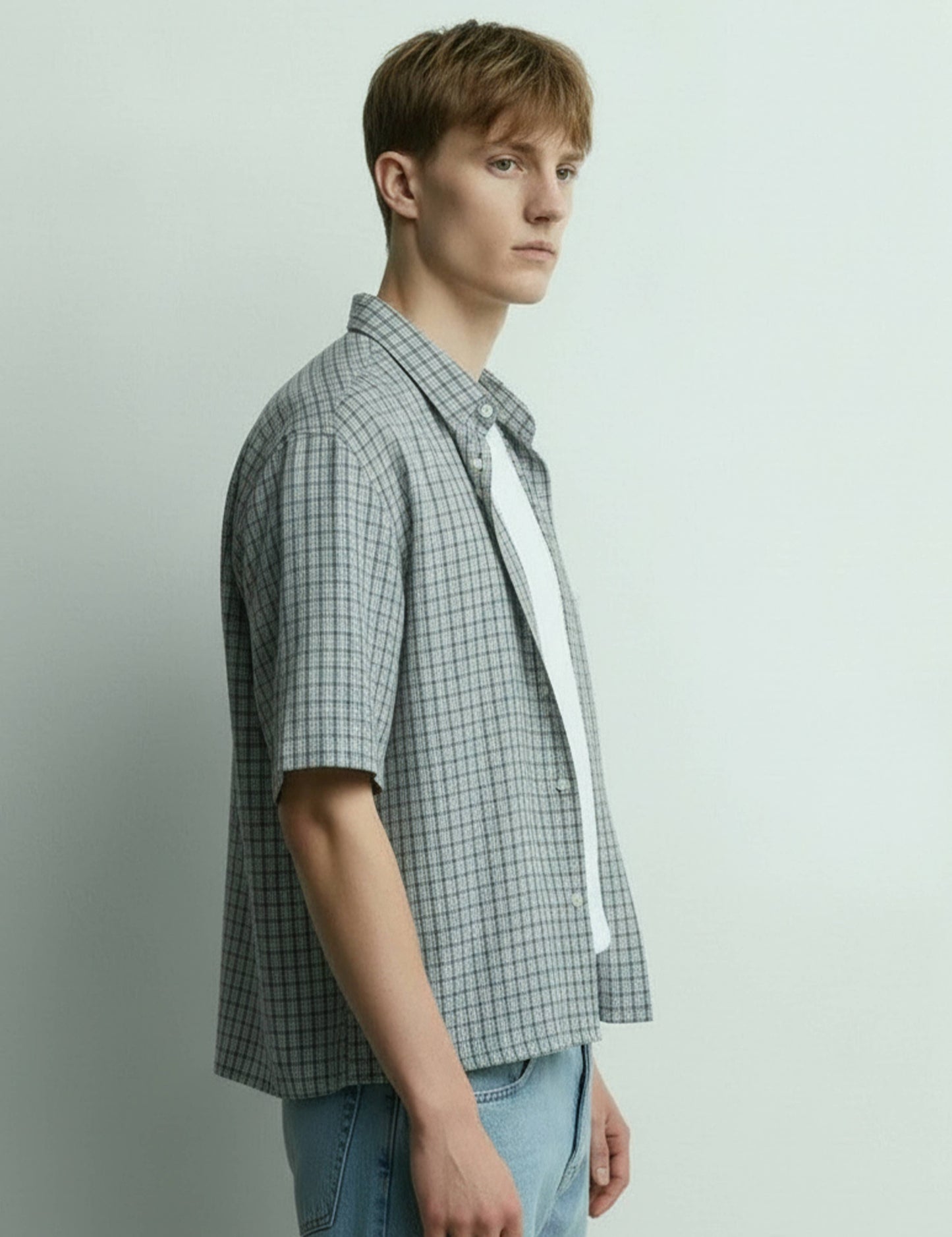 Checkered Boxy Fit Shirt (Light Blue)