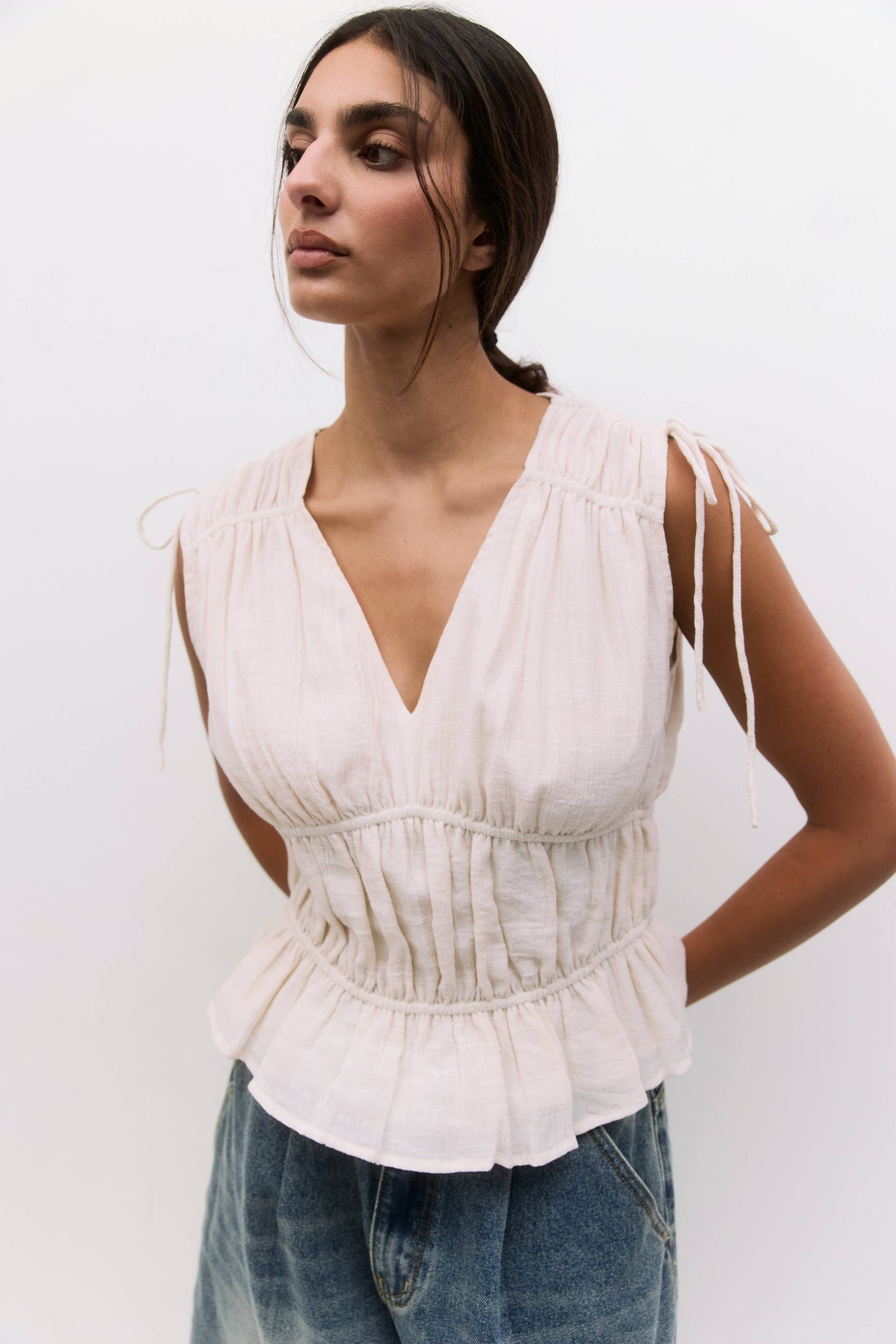 The Cleo Top | Gathered Sleeveless Blouse