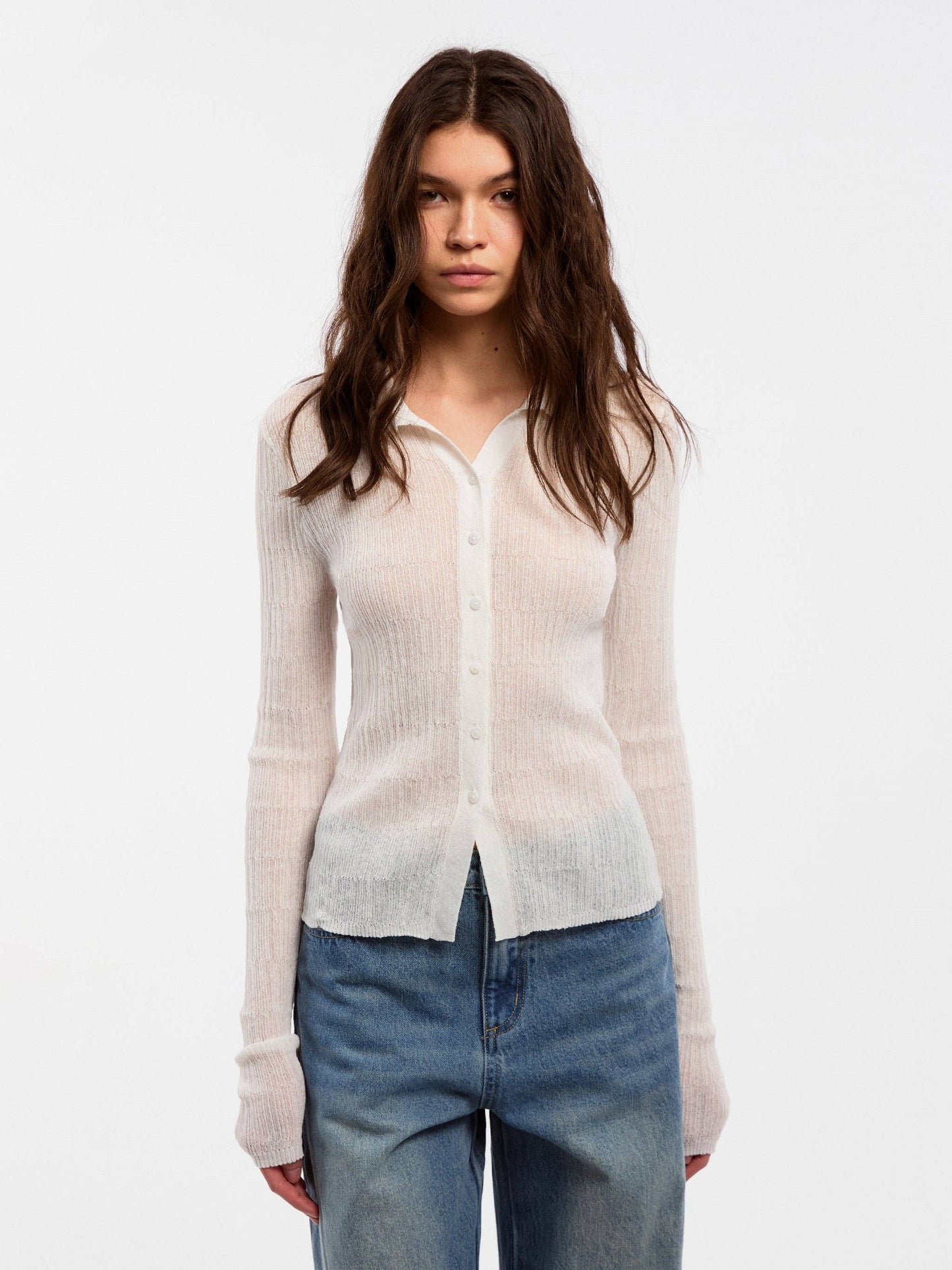 CUBIC Linen Collared Long-Sleeved Knit Sweater