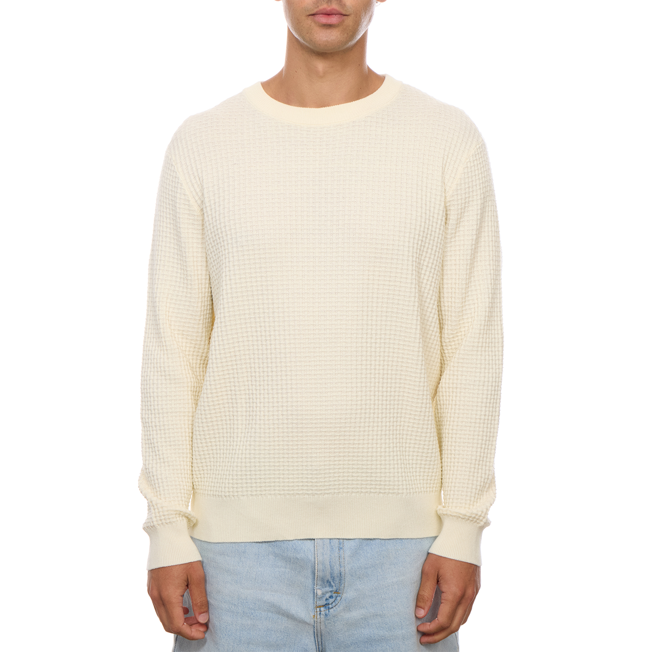 Allen Solid Textured 100% Cotton Sweater -Cream