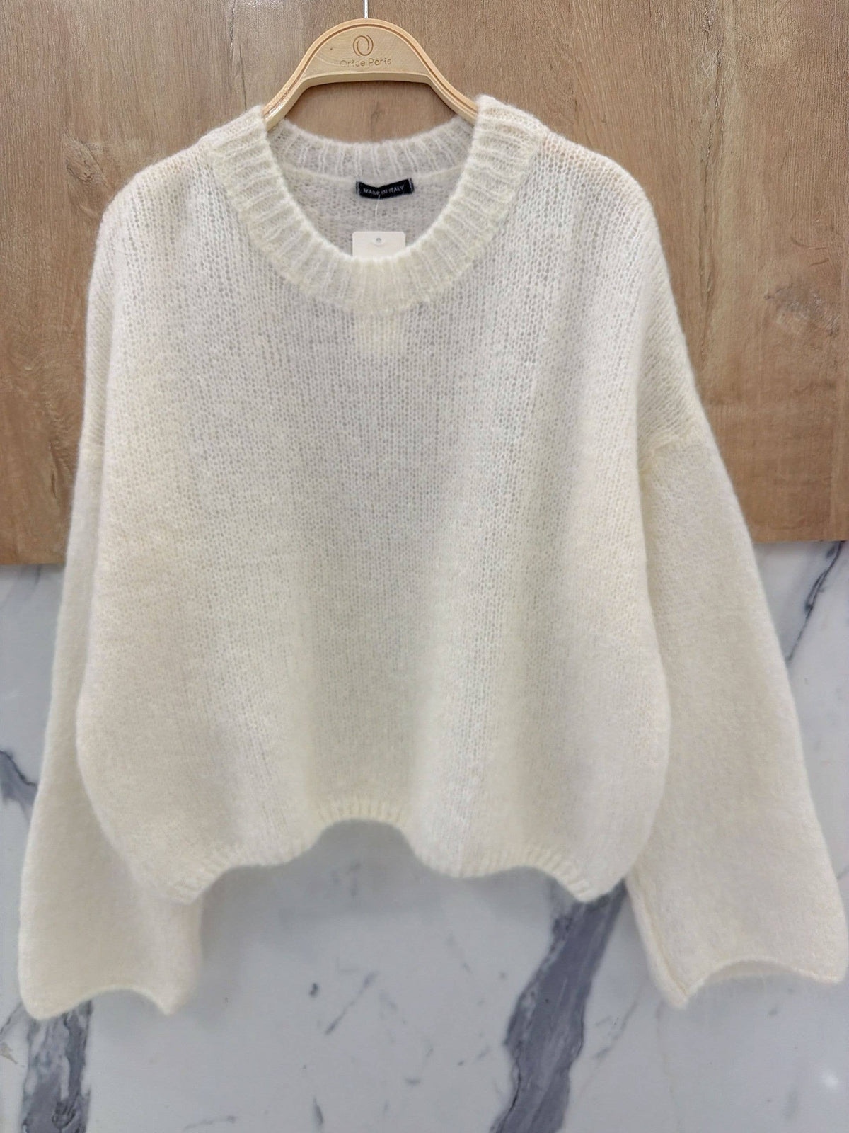 Round-neck pullover in kid mohair & wool - Made in Italy