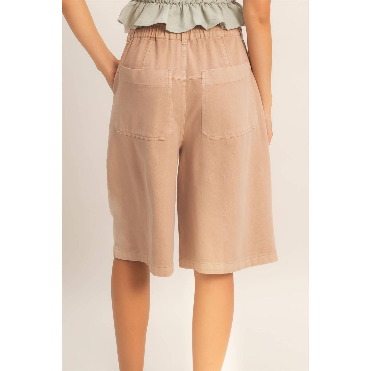 Drawstring Waist Wide Leg Jorts