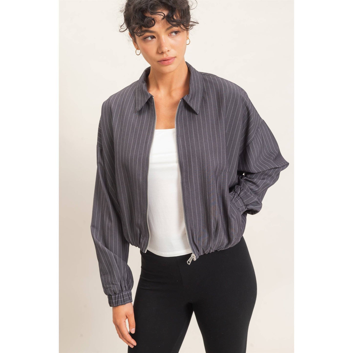 Pinstripe Bubble Hem Jacket