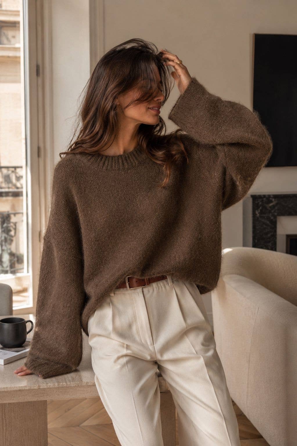 Round-neck pullover in kid mohair & wool - Made in Italy